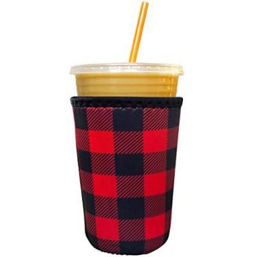 Imagem de Koverz – Capa de neoprene para café gelado Java – Manga isolante para bebidas frias, suporte de copo de neoprene – Compatível com Starbucks & McDonald's Coffee – Xadrez Buffalo Médio
