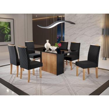 Imagem de Conjunto Sala de Jantar Mesa Cris 1600 Tampo Vidro Canto Arredondado com 6 Cadeiras Elegance Mel/Preto