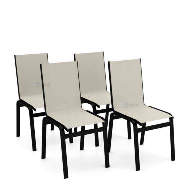 Imagem de Kit 4 Cadeiras Jantar Gourmet Alumínio Preto Tela Bege