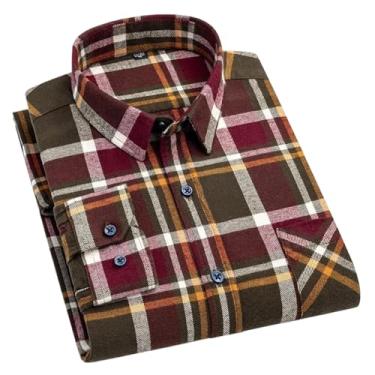 Imagem de Camisas xadrez de flanela para homens primavera algodão fácil de cuidar, não passar a ferro, roupas casuais, camisas de negócios, 886, G
