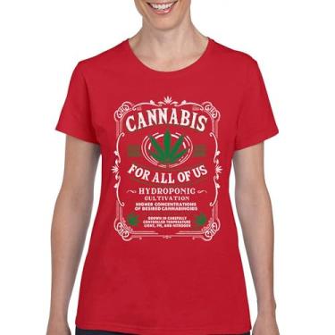 Imagem de Camiseta feminina Cannabis for All 420 Weed Leaf Smoking Marijuana Legalize Pot Funny High Stoner Humor Pothead, Vermelho, XXG