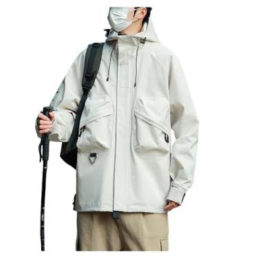Imagem de Jaqueta masculina leve, corta-vento, ajuste solto, capa de chuva, casaco de ciclismo com capuz ajustável, Branco, 4G