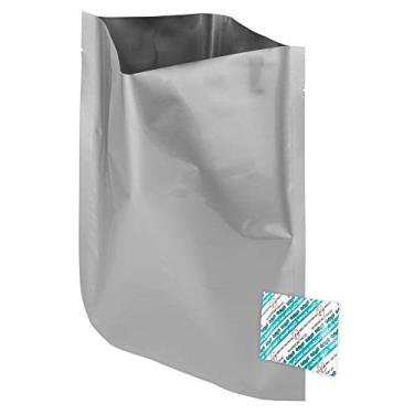 Imagem de Dry-Packs Sacos Mylar de 25,4 x 35,5 cm e absorventes de oxigênio de 300 cc, pacote com 100 unidades para envio e armazenamento de alimentos, 25,4 x 35,5 cm, 1 galão, prata