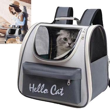 Imagem de Mochila Bolsa Transporte Cachorro Gato Pet Animais Bolso Ventilado Vista Panoramica Passeio Viagem Caminhada