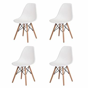 Imagem de Kit Jogo 4 Cadeiras De Jantar Atendimento Charles Eames Eiffel Base de Madeira Wood (Branco)