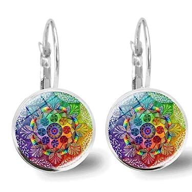 Imagem de Brincos femininos de mandala, flor da vida, brincos de gancho de orelha francesa, joias criativas, pequenos presentes, Metal, Sem pedra preciosa