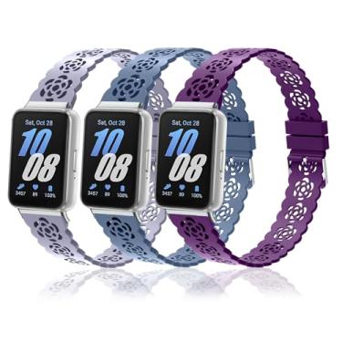 Imagem de Nigaee Pacote com 3 pulseiras de relógio de silicone macio compatíveis com Samsung Galaxy Fit 3, pulseiras esportivas de substituição respiráveis ajustáveis e pulseiras de silicone de renda fina para