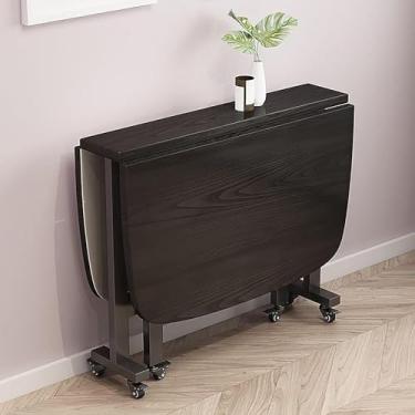 Imagem de Mesa de jantar dobrável que economiza espaço Mesa extensível retangular de madeira com 6 rodas universais Mesa de cozinha em folha suspensa Design de borda redonda para motorhome pequenos es