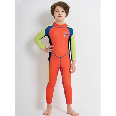Imagem de Maiô térmico DIVE & SAIL infantil 2,5 mm de manga comprida com proteção UV, Laranja, X-Large
