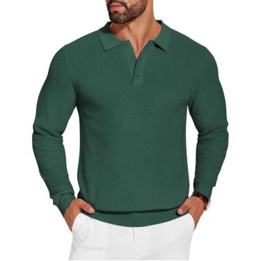 Imagem de COOFANDY Camisa polo masculina de malha de manga comprida casual camisas polo leves com gola, Verde (Drak Green), GG