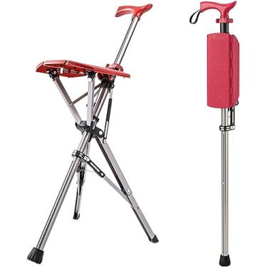 Imagem de Combinação de assento de cana dobrável - capacidade de 400 libras, banco de cana portátil prático com logotipo, bengala alta de altura ajustável para idosos - alumínio grosso, unissex, verme