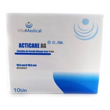 Imagem de Curativo Carvão ativado com prata 10,5x10,5cm caixa com 10 unidades VitaMedical - AC5052