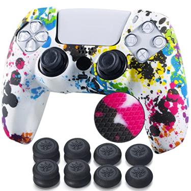 Imagem de YoRHa Capa de silicone com estampa cravejada para controle PS5 x 1 (graffiti) com alças de polegar profissionais x 8