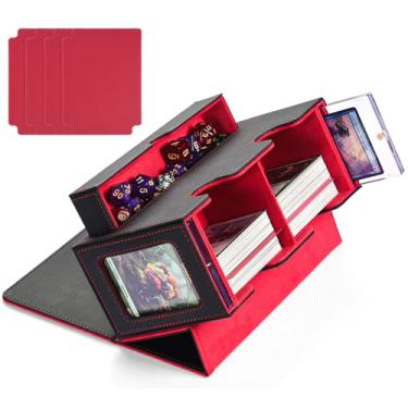 Imagem de MTG Deck Box com 2 expositores Commander, caixa de baralho Commander para mais de 320 cartas de manga única, caixa de baralho de couro MTG TCG CCG com bandeja de dados, caixa de baralho de cartas