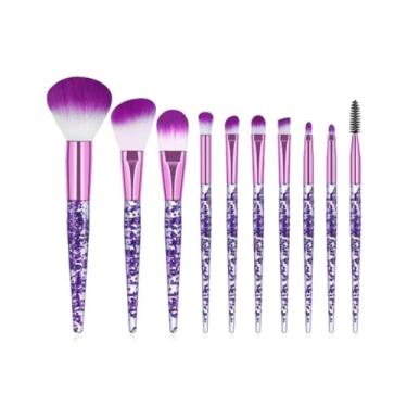 Imagem de Kit 10 Pincéis Cerdas Macias Profissional Passeios Viagem Glither Brilhante Cores Sortidas Roxo Rosa Pincel para Sobrancelha Olhos Pó Corretivo Base Maquiagem Cosméticos Make Esfumar Sombra Brush Blush