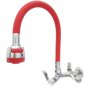 Imagem de Torneira gourmet tubo vermelho flexível com arejador jato duplo  e com