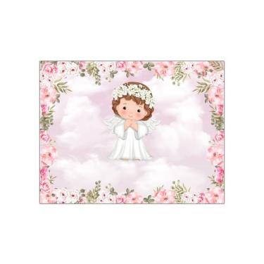 Imagem de Painel de Festa Horizontal 1,55 X 1,20 - Batizado Anjinha Floral Rosa 