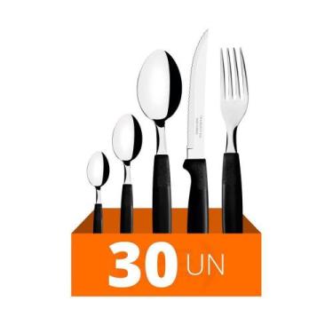 Imagem de Faqueiro Ipanema 30 Pçs Aço Inox Cabo Preto Ptop Tramontina