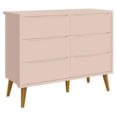 Imagem de Cômoda Infantil 6 Gavetas Retrô Theo Rosa Acetinado Com Pés Madeira - Reller
