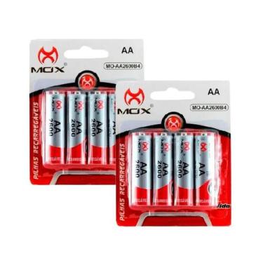 Imagem de Kit Pilhas Recarregáveis Mox AA Com 8 Unidades 2600 Mah