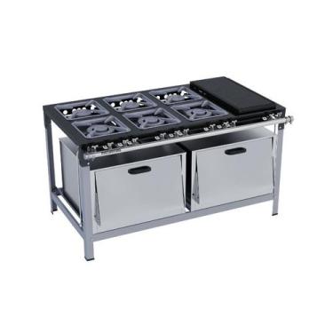 Imagem de Fogão Industrial 6 Bocas 30X30 Chapa e 2 Fornos Luxo Metalmaq, Gás de 