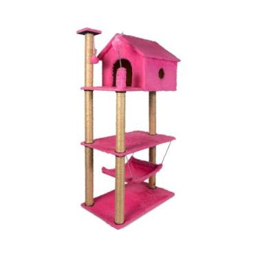 Imagem de Arranhador Gato Casa Três Andares com Rede e Brinquedo Exclusivo - Le 
