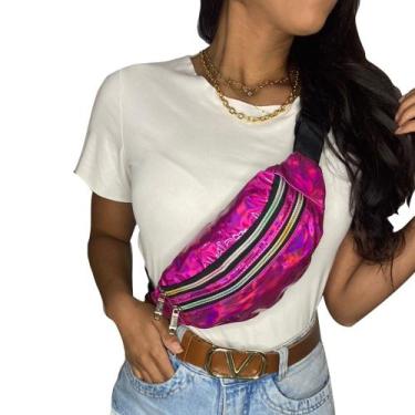 Imagem de Pochete Holográfica Metalizada Neon Moda Feminina Festas, Rosa pink
