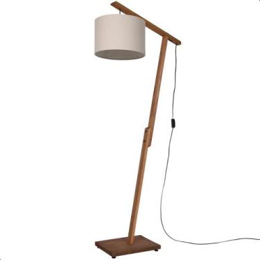 Imagem de Luminária de Chão Aurora com Pés de Madeira e Tecido Tramê Bege 160cm 