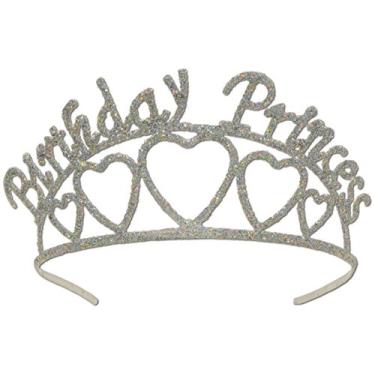 Imagem de Beistle Tiara de princesa de aniversário de metal brilhante, tamanho único, prata