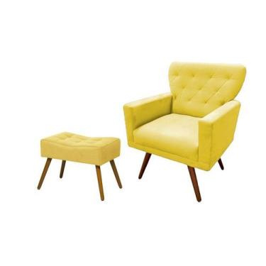 Imagem de Kit Poltrona Decorativa Aurora + 1 Puff Retangular Suede Amarelo Pés M
