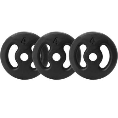 Imagem de Kit 3 Anilhas Peso Ferro 4kg Academia Musculação - Rei do Fitness