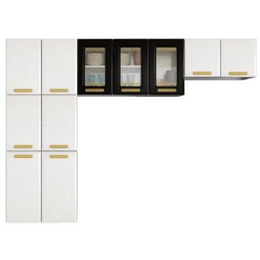 Imagem de Cozinha em L Ágata 260cm com Vidro 817460 Telasul, Branco com Preto