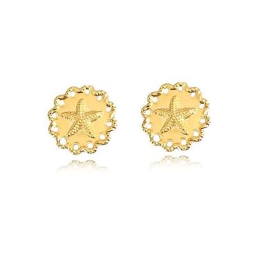 Imagem de Brinco  Estrela Do Mar Trabalhado Banhado Em Ouro 18k - Floratta Joias