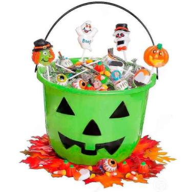 Imagem de Balde de Abóbora de Halloween Doces ou Travessuras Médio 1Un - Fantasi
