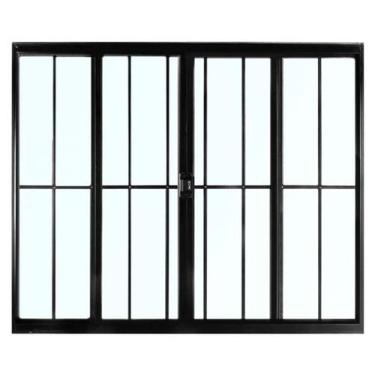 Imagem de Janela 4 folhas 1,00x1,00 com grade no alumínio preto - Comercial Pais