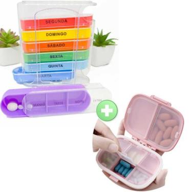 Imagem de Kit Porta Comprimidos Cápsulas Remédio Divisória Bolsa Leve Portátil O