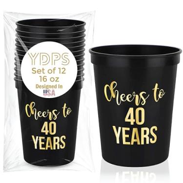 Imagem de Cheers to 40 Years Old Birthday Decoration Cups, pacote com 12, 473 g cada - copos de aniversário de 40 anos, lembrancinhas de festa para mulheres e homens, suprimentos de festa perfeitos e decorações
