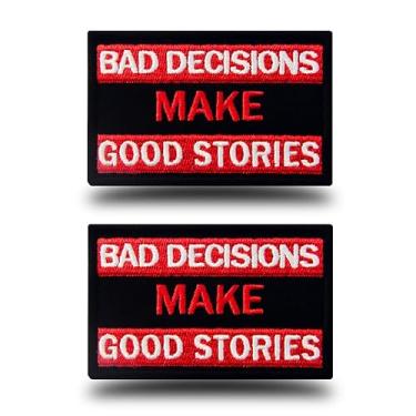 Imagem de Antrix 2 peças Bad Decisions Make Good Stories bordado militar tático inspirador engraçado emblema emblema para mochilas, bonés, chapéus, coletes, roupas
