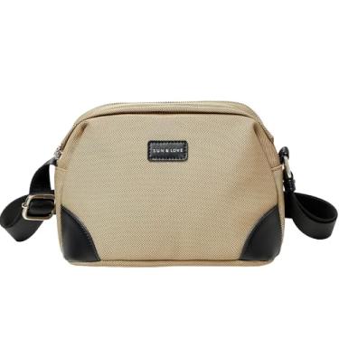 Imagem de Bolsa de ombro pequena feminina de lona transversal bolsa mensageiro bolsa lateral bolsa casual com alça de ombro larga cáqui, Caqui