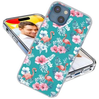 Imagem de Capa para iPhone 15 para meninas e homens, ARTIOSIT à prova de choque fina fina macia TPU transparente capa protetora para iPhone 15 6.1, desenho animado fofo animal menina rosa flamingo flor floral