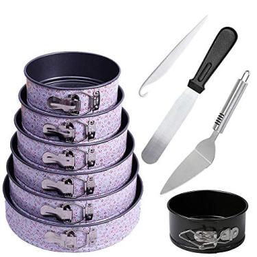 Imagem de Conjunto de panelas antiaderentes de mola, 7 tamanhos de formas de bolo de aço de alto carbono, panela de cheesecake à prova de vazamento com clipes de liberação rápida e parte inferior removível (conjunto com 1)