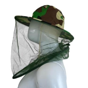 Imagem de Chapéu de rede de cabeça, chapéu de sol camuflado com proteção de rede repelente de insetos contra mosquito de abelha para pesca ao ar livre, jardinagem, acampamento, caminhada, apicultura