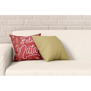 Imagem de Kit 2 Almofadas Com Enchimento Natalina Lettering Feliz Natal Bege - C