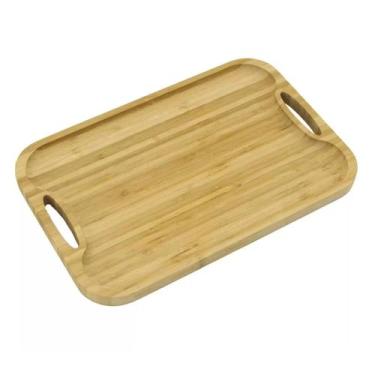 Imagem de Bandeja De Bambu Com Alça Resistente Produto Natural 40x25cm - Kadê
