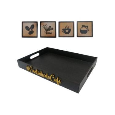 Imagem de Bandeja De Café Com Kit Quadrinhos Cantinho Do Café Enfeite - Casa Beb