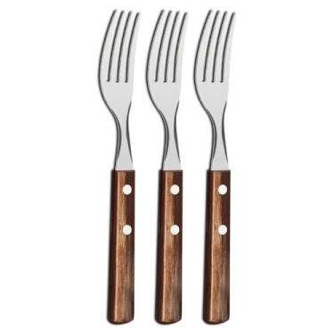 Imagem de Kit 3 Garfos de Mesa Tramontina Polywood Inox Cabo Castanho