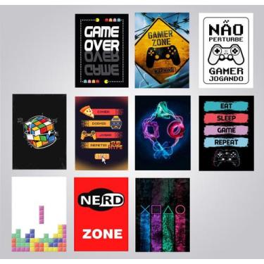 Imagem de Kit 10 Quadros Videogame Geek Nerd Gamer Gameplay 21x15cm - CAMALEÃO D