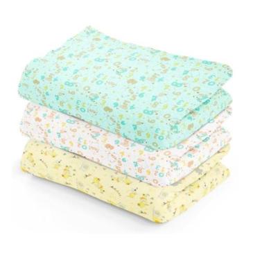 Imagem de Kit 3 Cueiro Bebê Flanelado Grande Estampado Manta 100% Algodão - Dugu