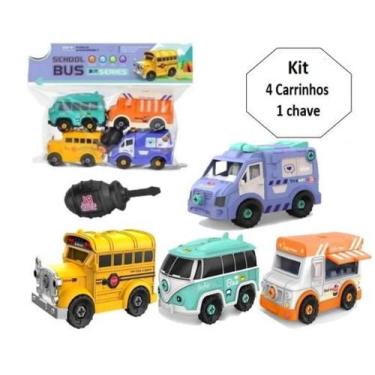 Imagem de Kit Carrinhos Parafuso Montar Desmontar Educativo 4 Unidades - toy kin