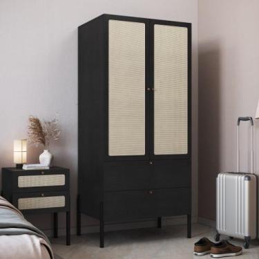 Imagem de Roupeiro oslo 2 portas 2 gavetas palinha hanover ou nero base madeira 